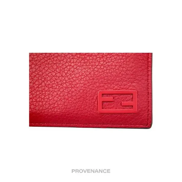 🔴 Fendi  FF Logo Bifold Wallet - Pebbled Red Leather - Picture 6 of 11
